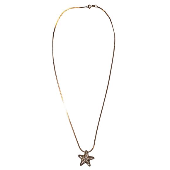 Sterling Silver Starfish Necklace Gold Tone Pendant 18 inch Gold Filled Chain - Picture 3 of 8